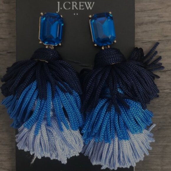 J Crew Blue Ombre Tassel Earrings with Blue Rhinestone - Picture 1 of 2
